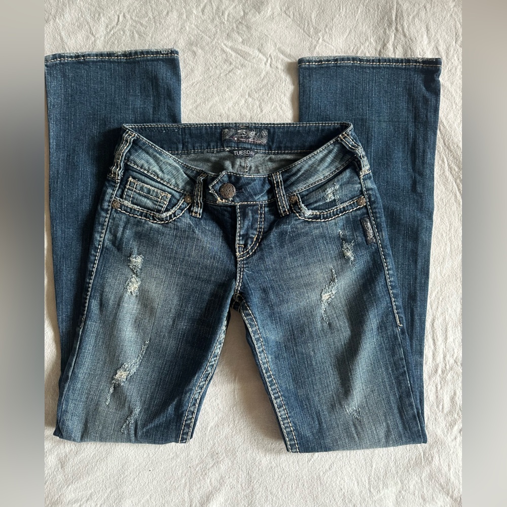 Silver Jeans Womens Skinny Jeans Blue Distressed